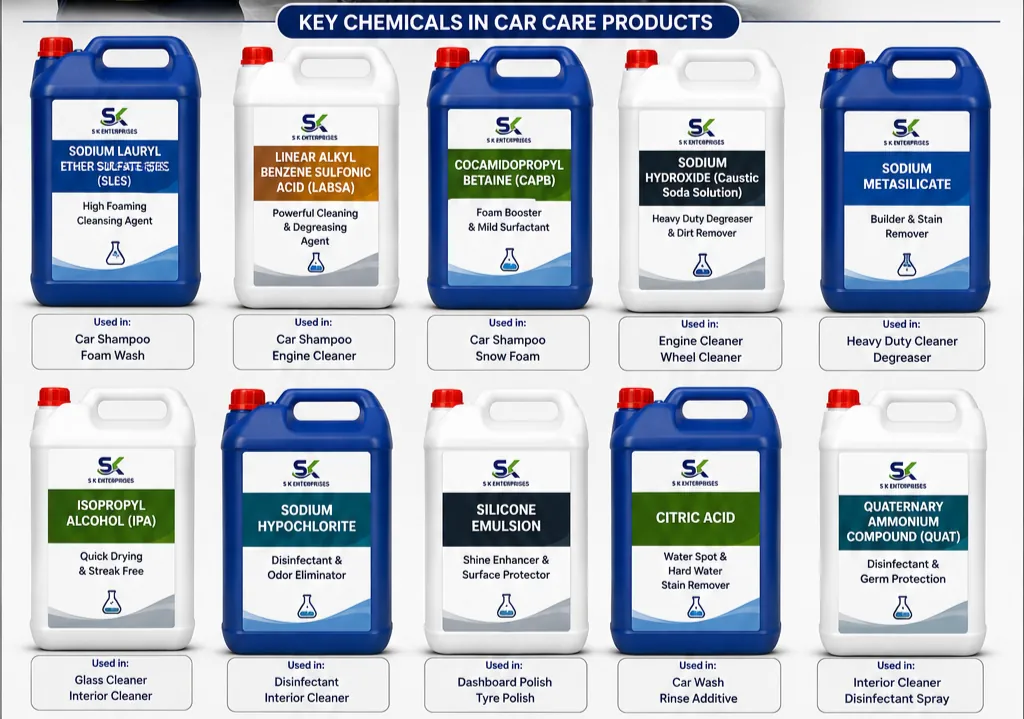 Key chemicals and raw materials used in S K Enterprises car care products